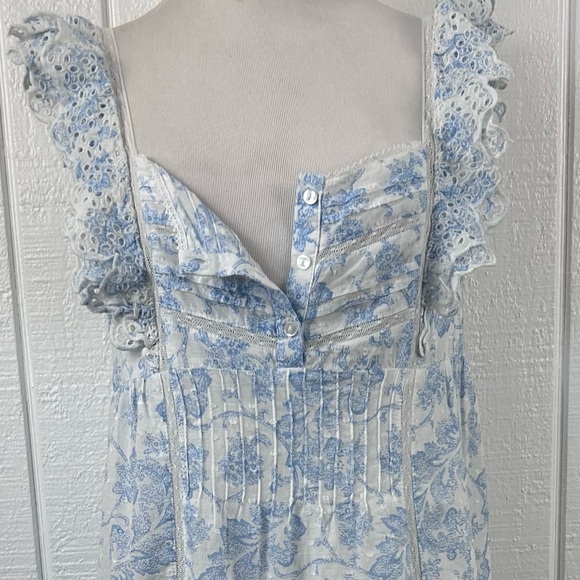 Rachel Ashwell Blue Toile Cotton Eyelet Lace Babydoll Dress Cottagecore Boho S - Picture 4 of 10